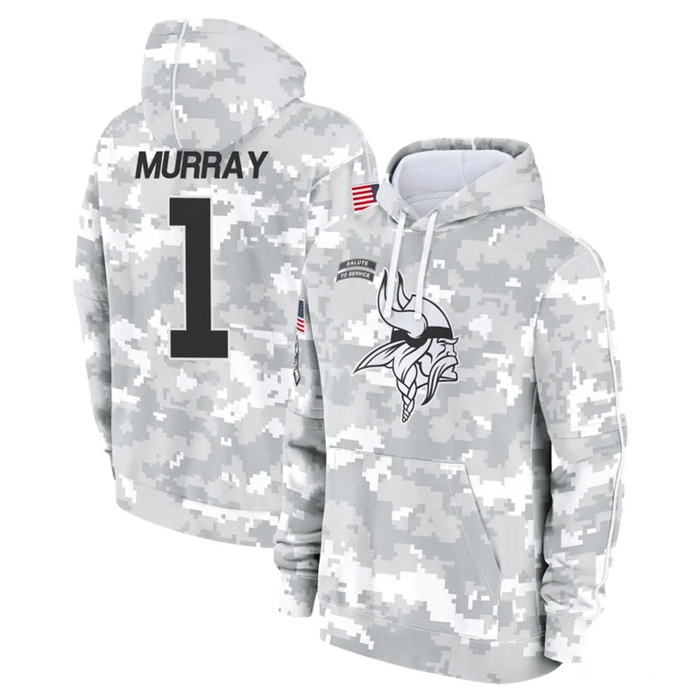 Elroe MN.Vikings #1 Kyler Murray Player Arctic Camo Salute to Service Pullover Hoodies Limited Game Stitched Jerseys