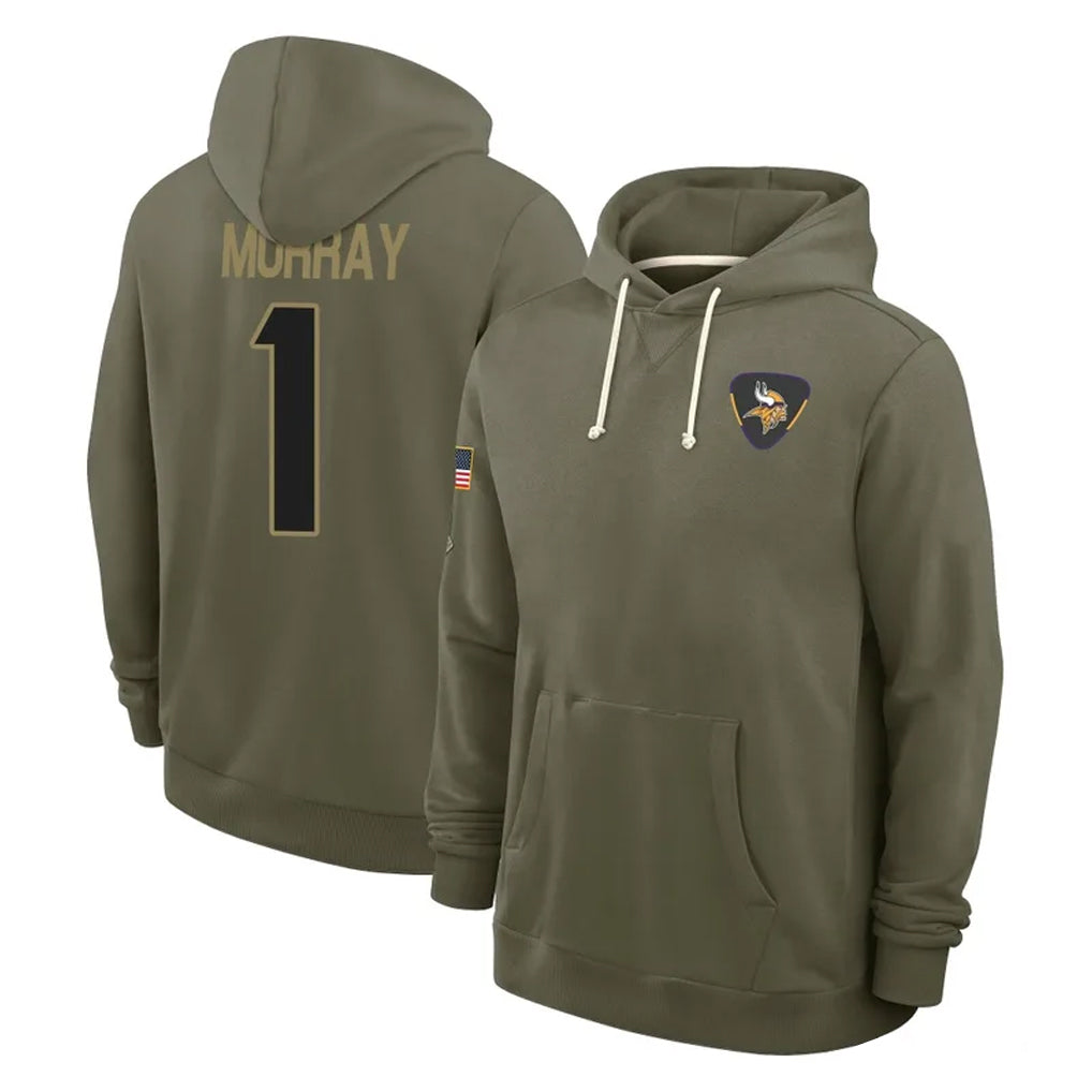 Elroe MN.Vikings #1 Kyler Murray Player Olive Salute to Service Pullover Hoodies Limited Stitched Jerseys