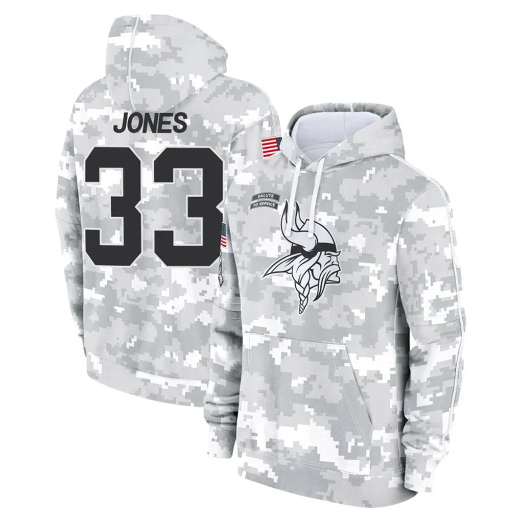 Elroe MN.Vikings #33 Aaron Jones Sr. Player Arctic Camo Salute to Service Pullover Hoodies Limited Game Stitched Jerseys