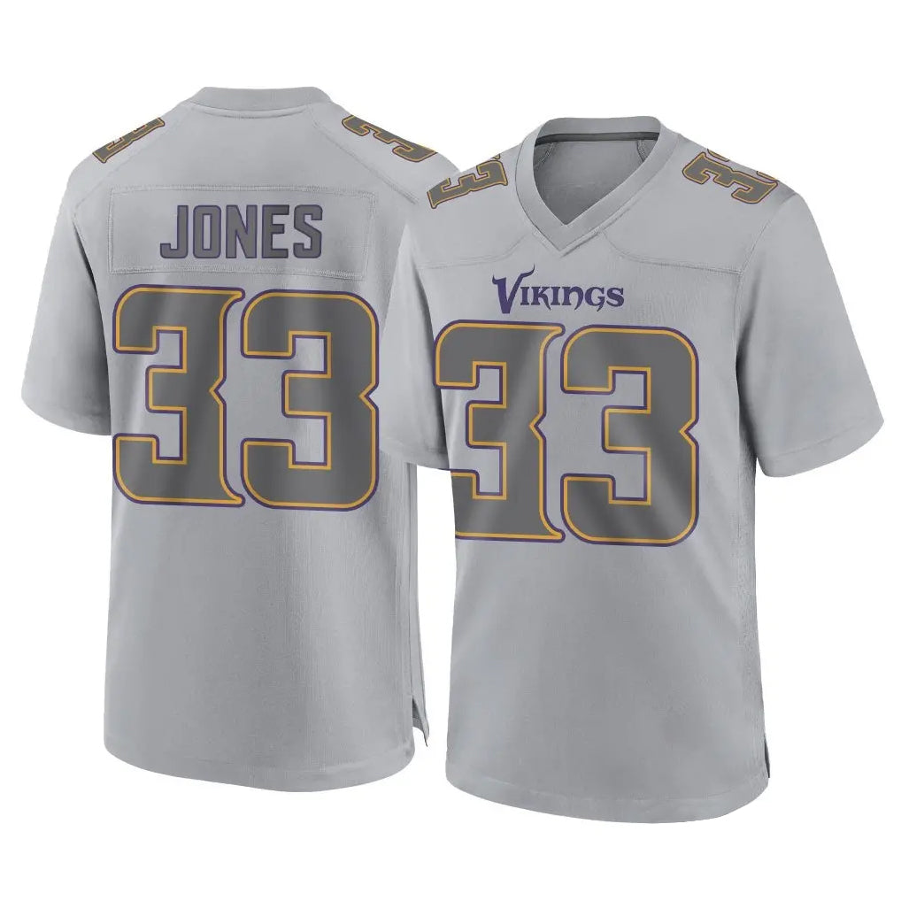 Elroe MN.Vikings #33 Aaron Jones Sr. Player Gray Atmosphere Fashion Home Game Stitched Jerseys