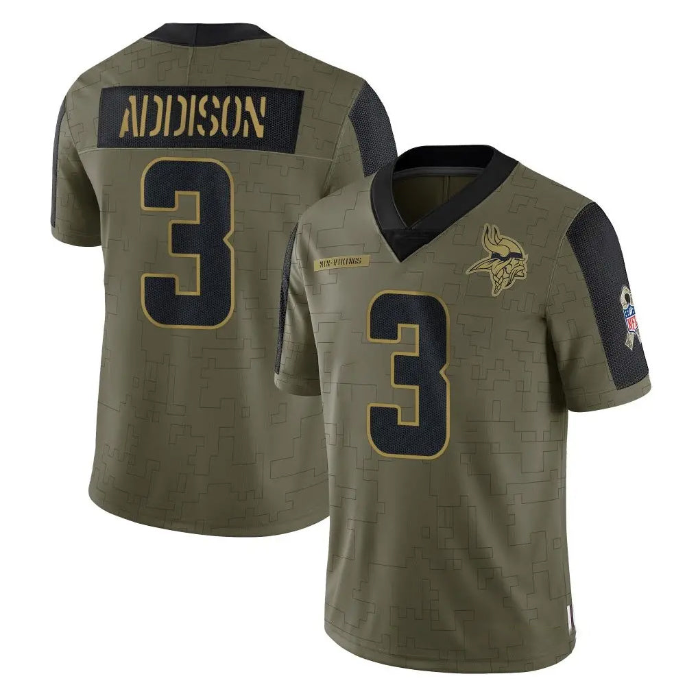 Elroe MN.Vikings #3 Jordan Addison Player Olive Salute To Service Limited Game Stitched Jerseys