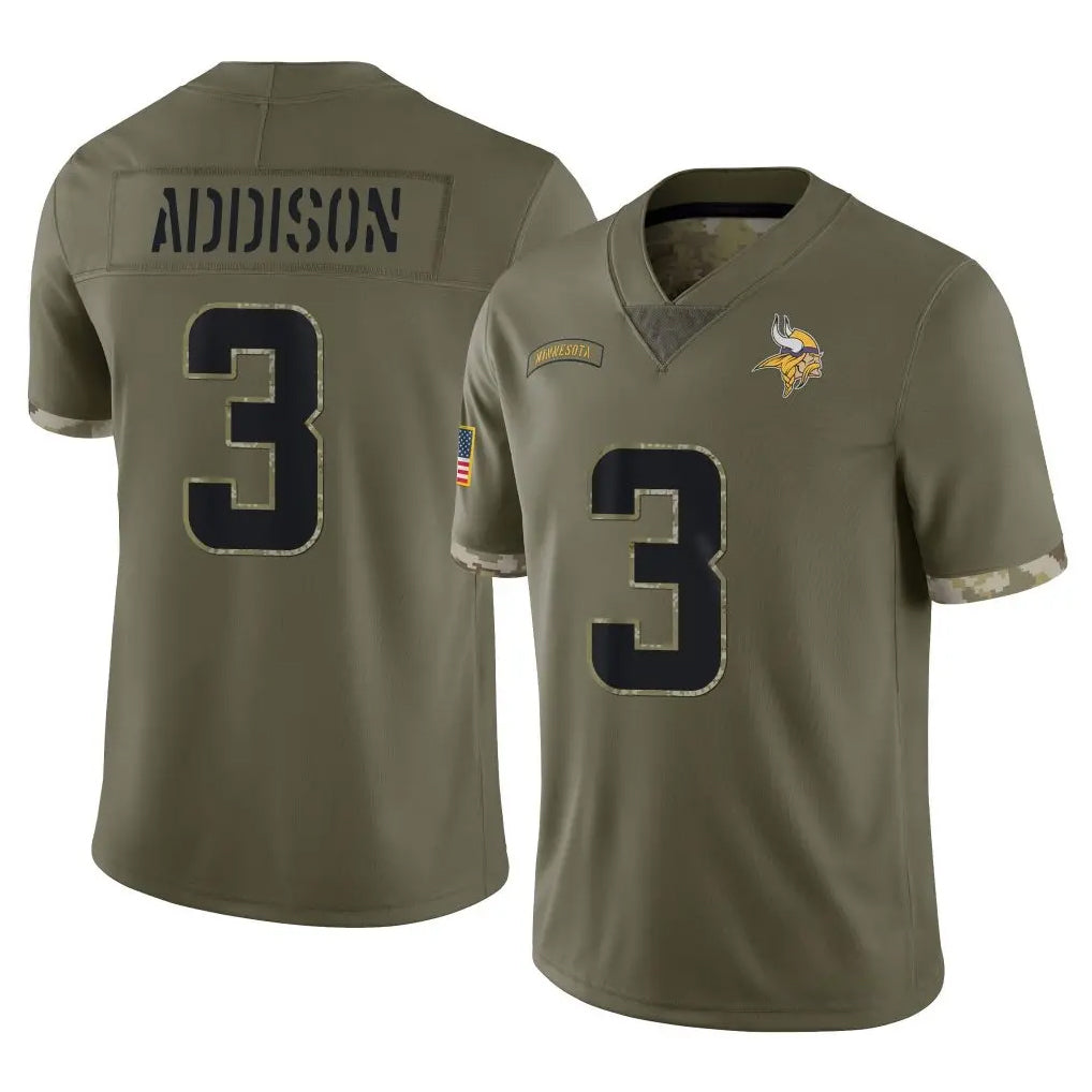 Elroe MN.Vikings #3 Jordan Addison Player Olive Salute To Service Limited Stitched Jerseys