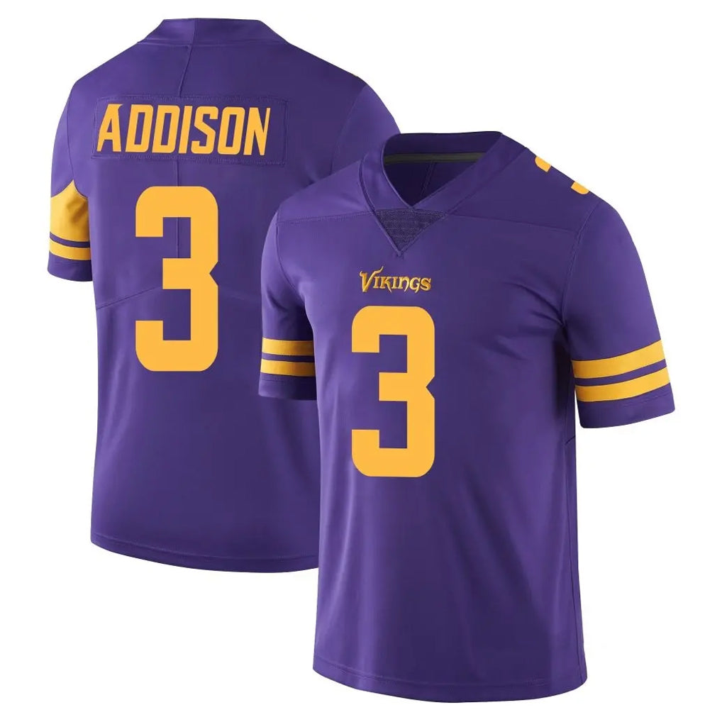 Elroe MN.Vikings #3 Jordan Addison Player Purple Limited Color Rush Home Game Stitched Jerseys