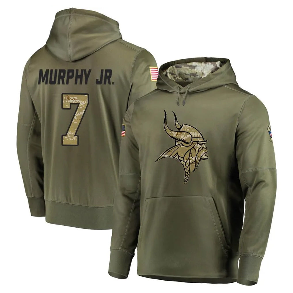 Elroe MN.Vikings #7 Byron Murphy Jr. Player Olive Salute to Service Pullover Hoodies Home Game Stitched Jerseys