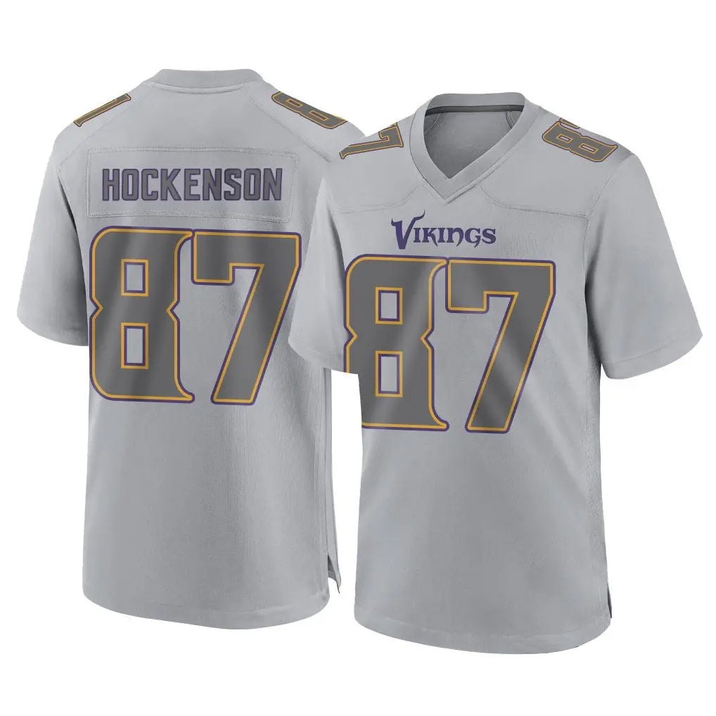 Elroe MN.Vikings #87 T.J. Hockenson Player Gray Atmosphere Fashion Home Game Stitched Jerseys