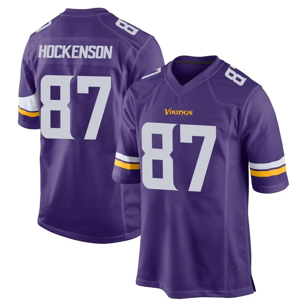 Elroe MN.Vikings #87 T.J. Hockenson Player Purple Home Game Stitched Jerseys