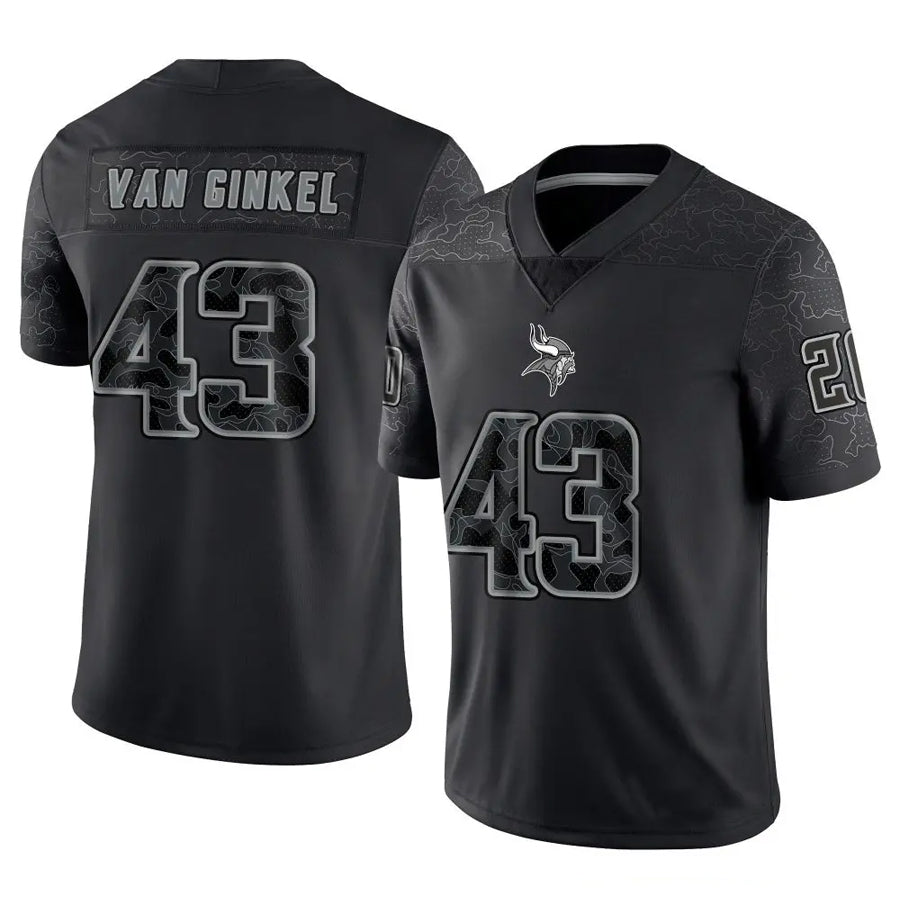 Elroe MN.Vikings #43 Andrew Van Ginkel Player Black REFLECTIVE Limited Stitched Jerseys