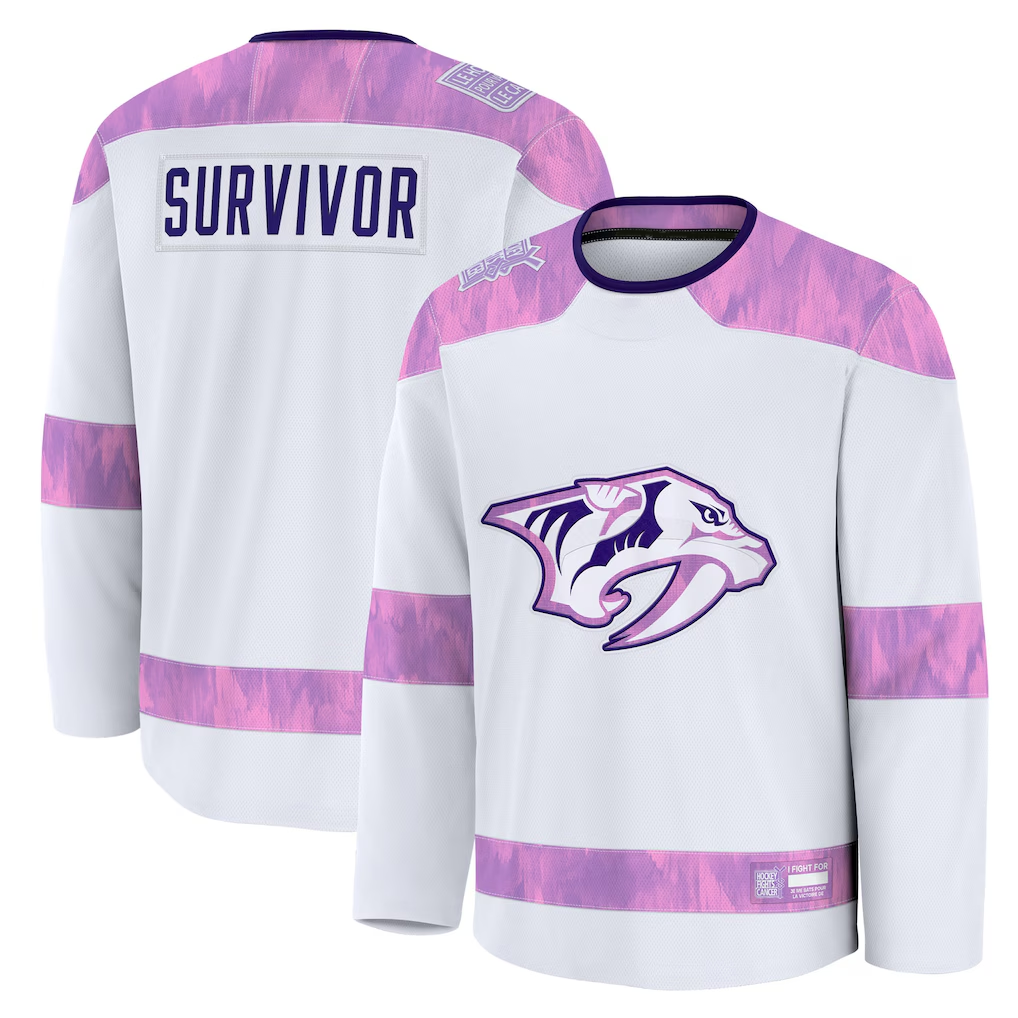 Elroe N.Predators White Hockey Fights Cancer Survivor Practice Jerseys