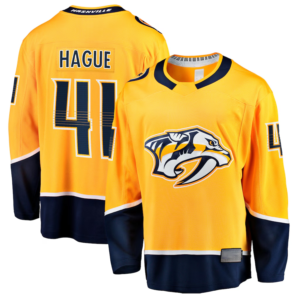 Elroe N.Predators #41 Nicolas Hague Gold Home Breakaway Jerseys