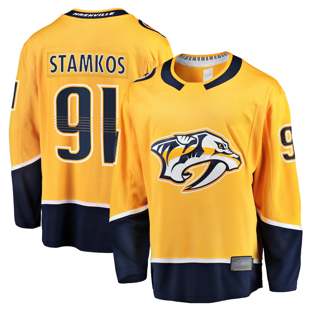 Elroe N.Predators #91 Steven Stamkos Gold Home Premier Breakaway Player Jerseys