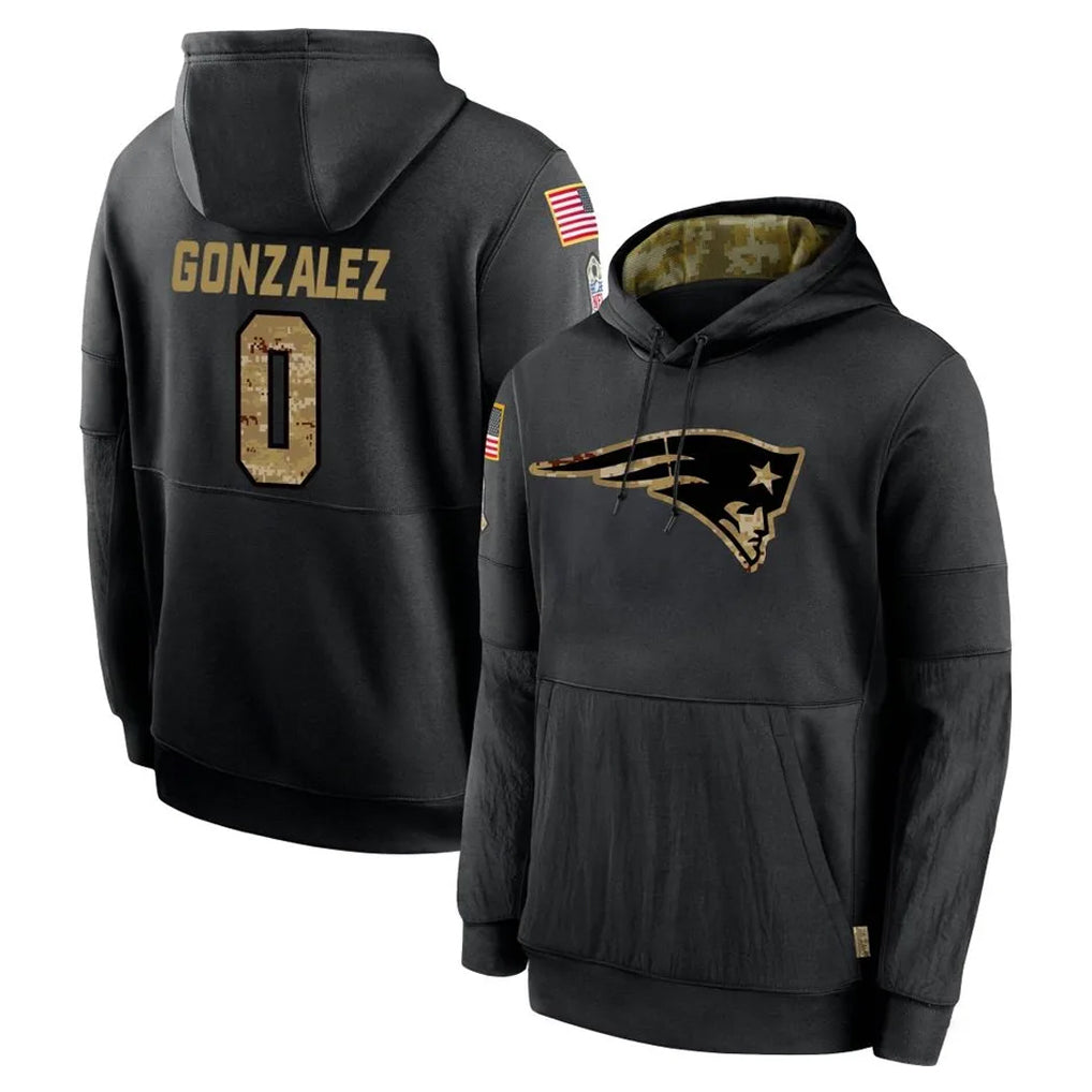 Elroe NE.Patriots #0 Christian Gonzalez Player Black Salute to Service Hoodies Limited Game Stitched Jerseys