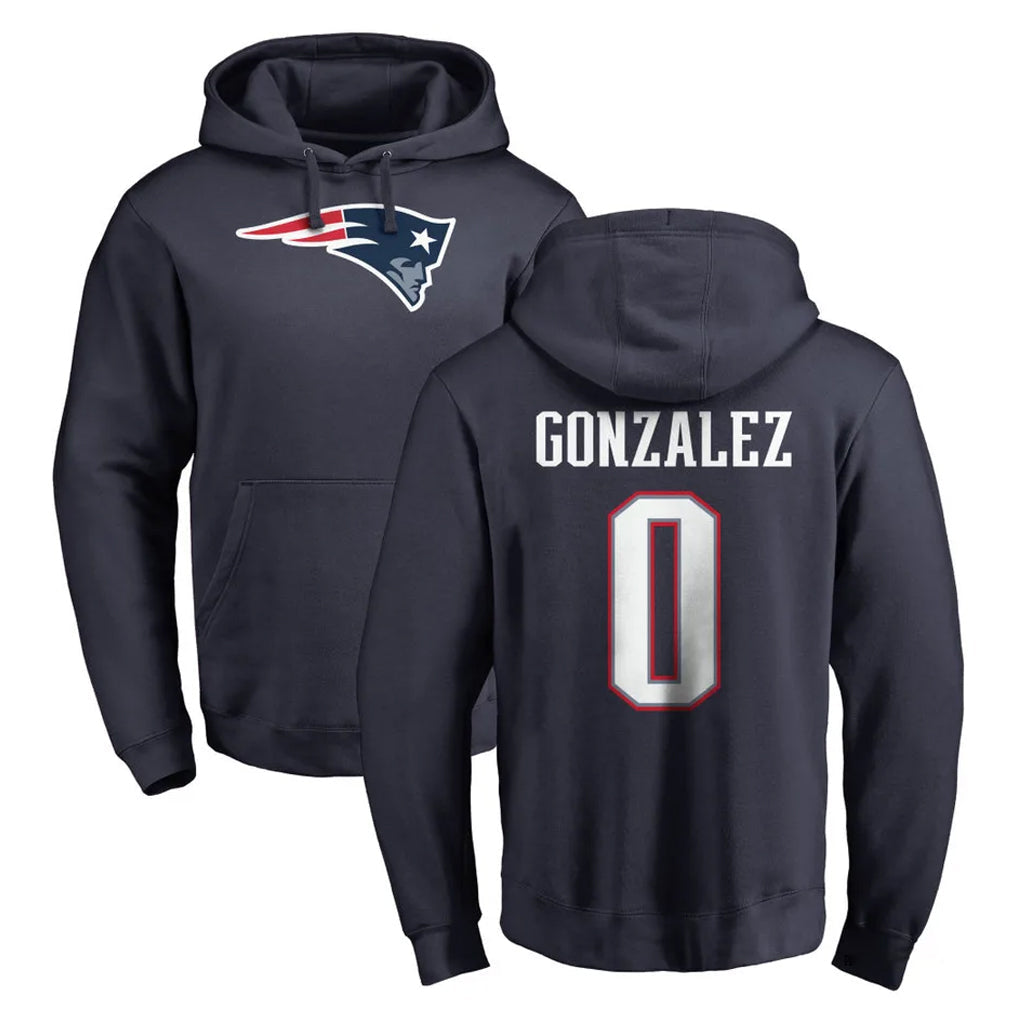 Elroe NE.Patriots #0 Christian Gonzalez Player Navy LOGO Pullover Hoodies Home Game Stitched Jerseys
