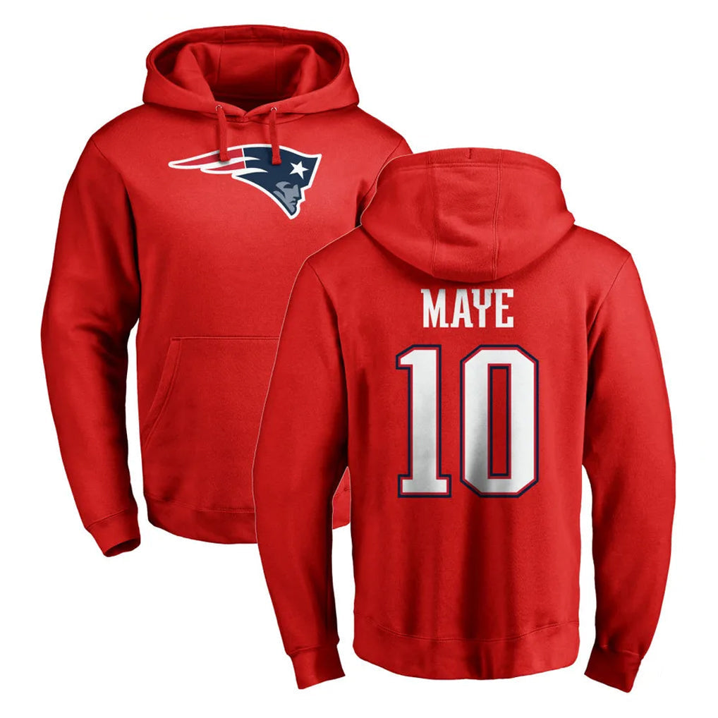 Elroe NE.Patriots #10 Drake Maye Player Red LOGO Pullover Hoodies Home Game Stitched Jerseys