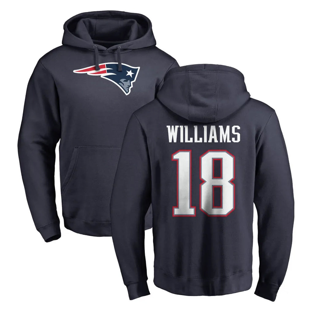 Elroe NE.Patriots #18 Kyle Williams Player Navy LOGO Pullover Hoodies Home Game Stitched Jerseys