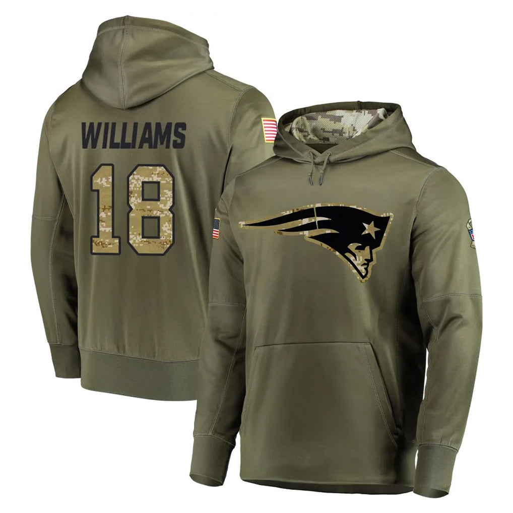 Elroe NE.Patriots #18 Kyle Williams Player Olive Salute to Service Pullover Hoodies Home Game Stitched Jerseys