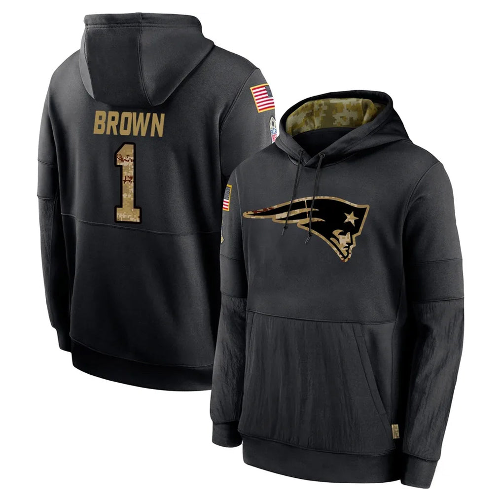 Elroe NE.Patriots #1 A.J. Brown Player Black Salute to Service Hoodies Limited Game Stitched Jerseys