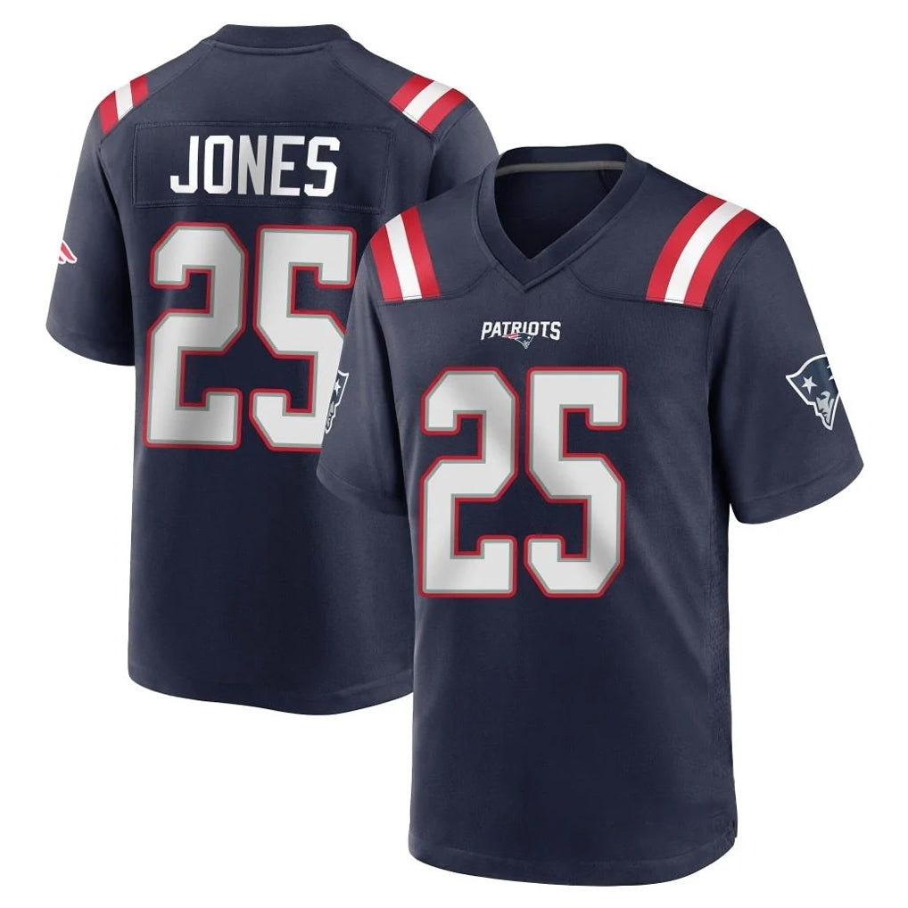 Elroe NE.Patriots #25 Marcus Jones Player Navy Home Game Stitched Jerseys