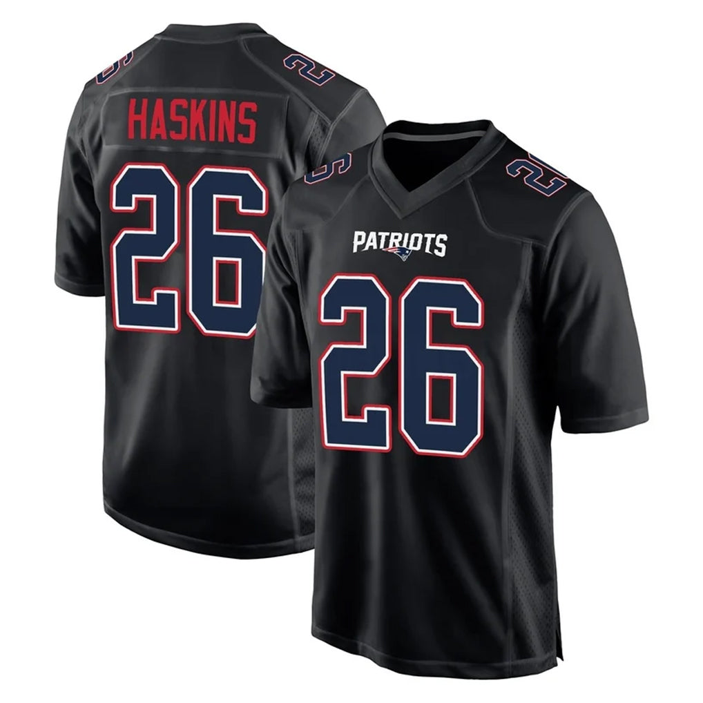 Elroe NE.Patriots #26 Hassan Haskins Player Carbon Fashion Limited Home Game Stitched Jerseys