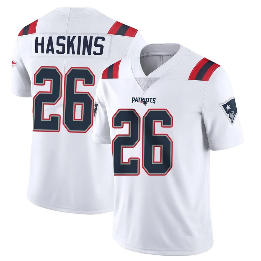 Elroe NE.Patriots #26 Hassan Haskins Player White Vapor Untouchable Home Game Stitched Jerseys