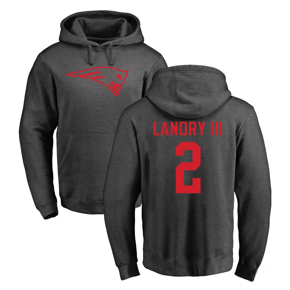 Elroe NE.Patriots #2 Harold Landry III Player Gray Pullover Hoodies Home Game Stitched Jerseys