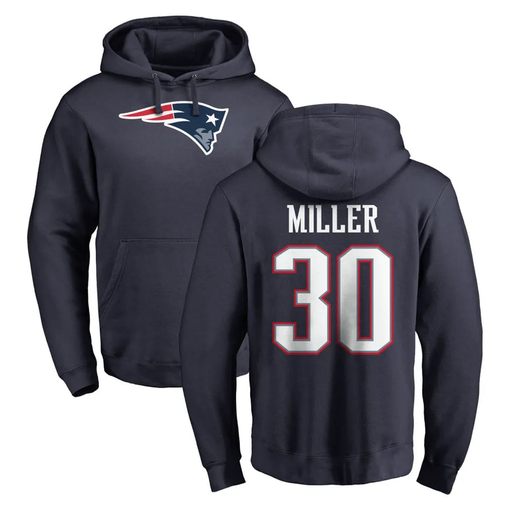 Elroe NE.Patriots #30 Jam Miller Player Navy LOGO Pullover Hoodies Home Game Stitched Jerseys