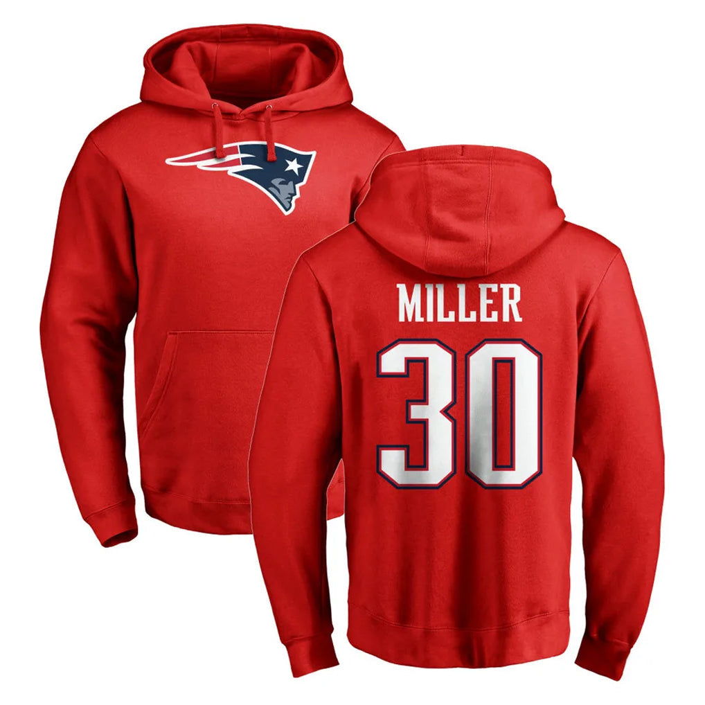 Elroe NE.Patriots #30 Jam Miller Player Red LOGO Pullover Hoodies Home Game Stitched Jerseys