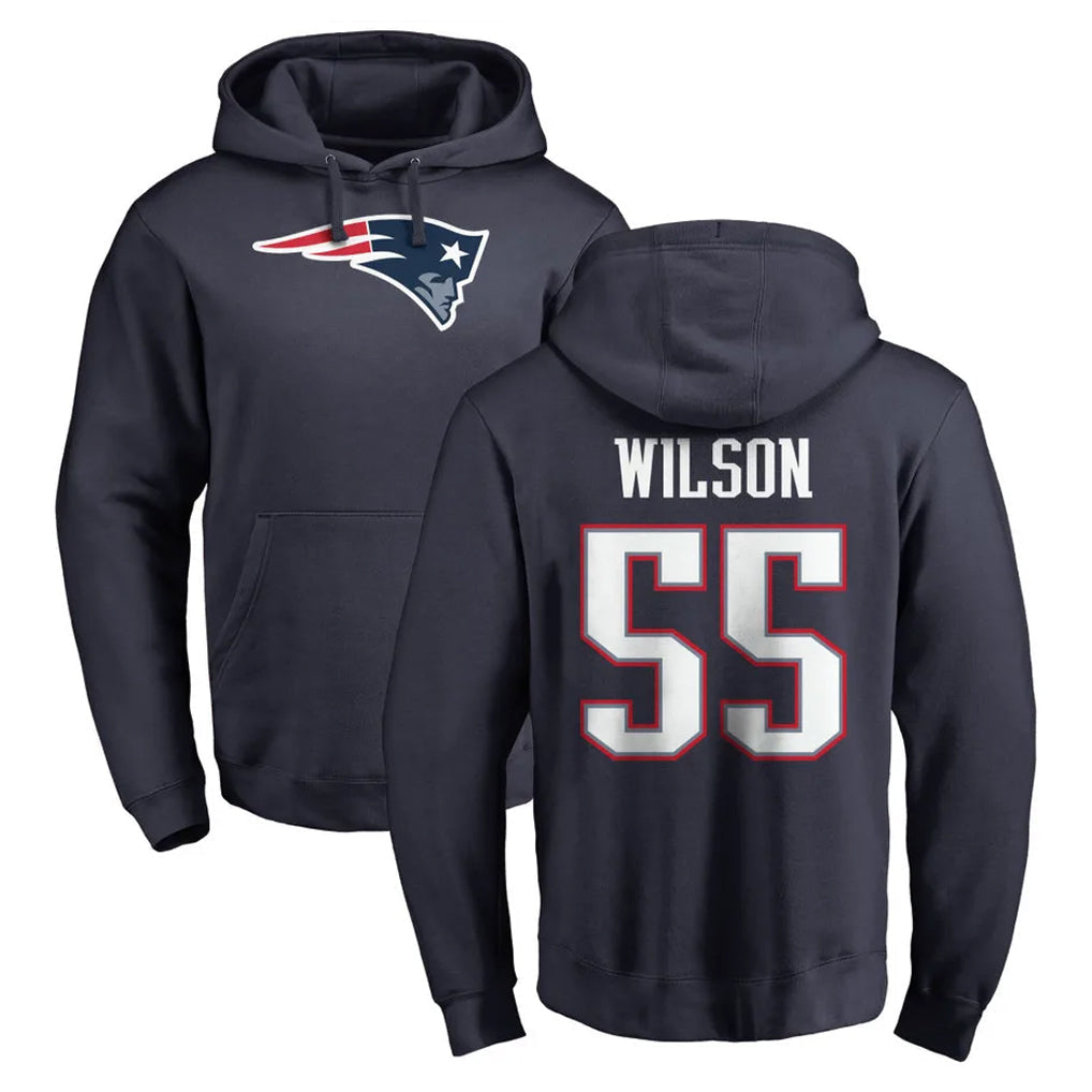 Elroe NE.Patriots #55 Jared Wilson Player Navy LOGO Pullover Hoodies Home Game Stitched Jerseys