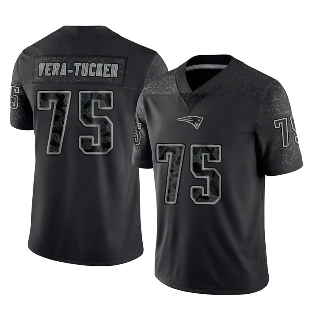 Elroe NE.Patriots #75 Alijah Vera-Tucker Player Black Reflective LImited Home Game Stitched Jerseys