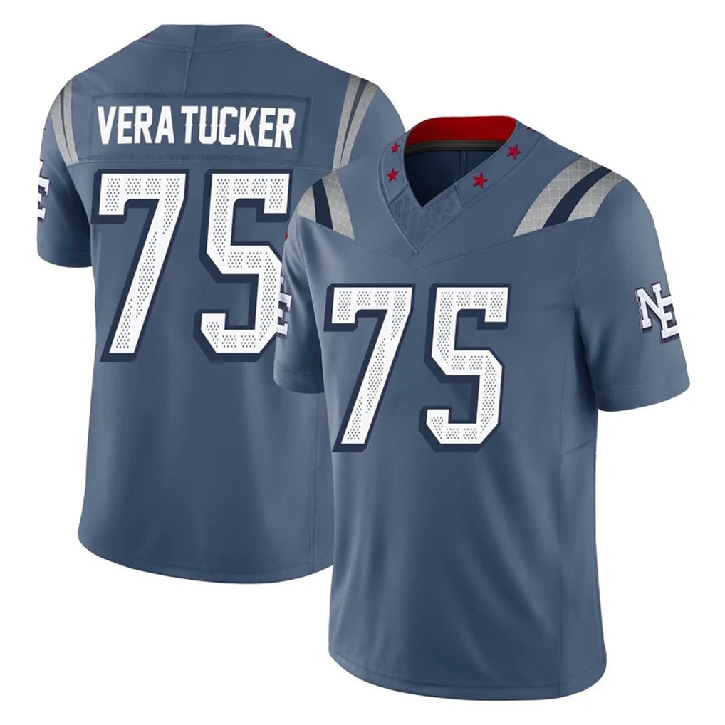 Elroe NE.Patriots #75 Alijah Vera-Tucker Player Blue Limited Rivalries Collection Home Game Stitched Jerseys