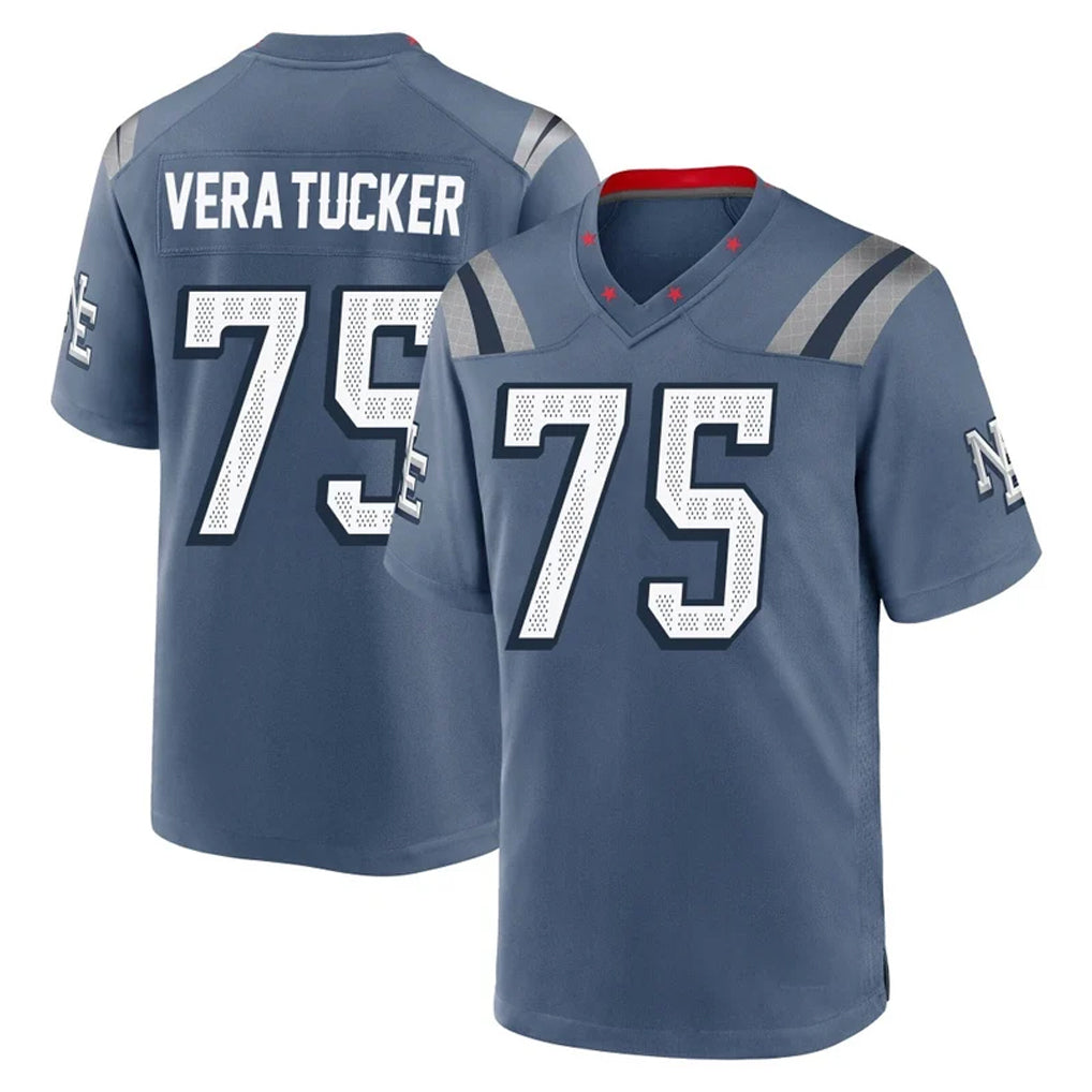 Elroe NE.Patriots #75 Alijah Vera-Tucker Player Blue Rivalries Collection Home Game Stitched Jerseys