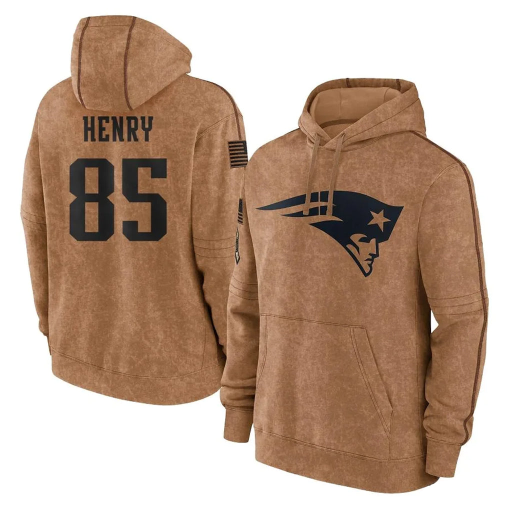Elroe NE.Patriots #85 Hunter Henry Player Brown Salute to Service Pullover Hoodies Limited Game Stitched Jerseys
