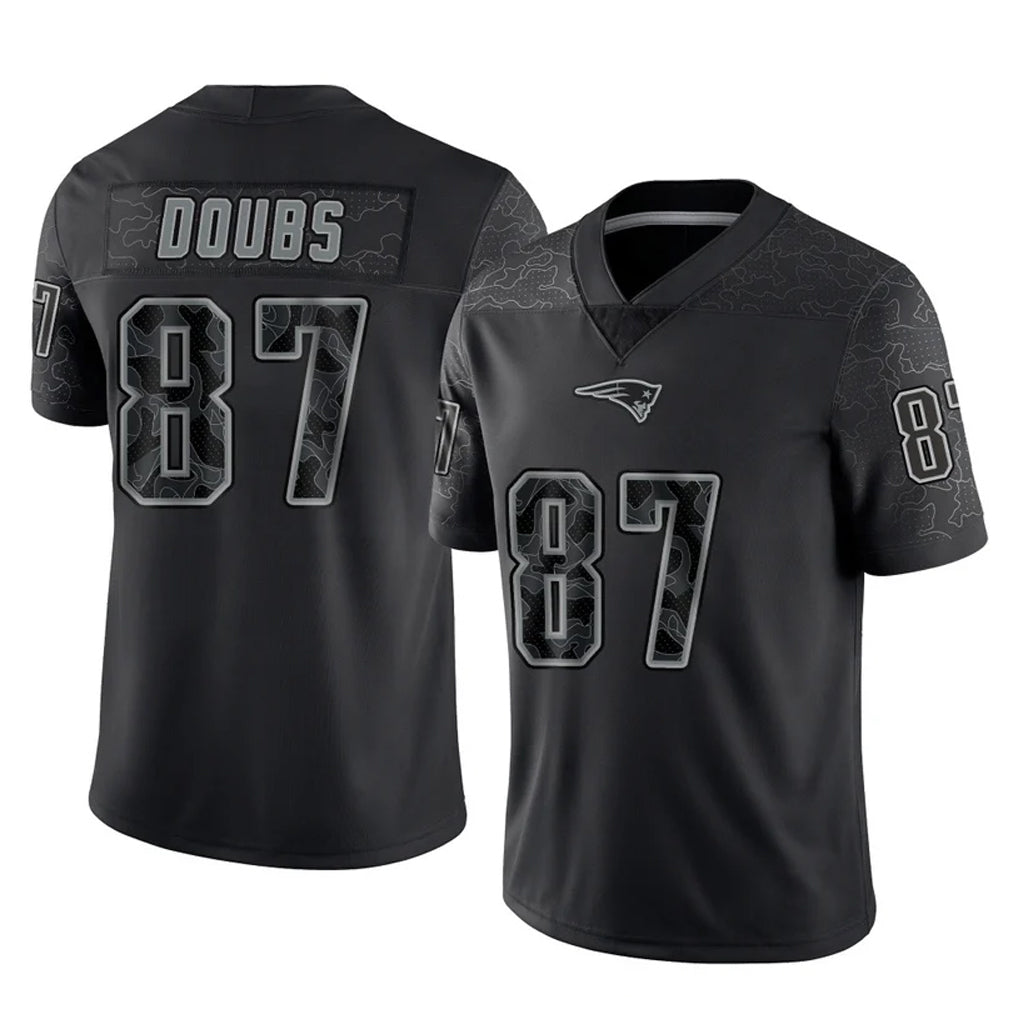 Elroe NE.Patriots #87 Romeo Doubs Player Black Reflective LImited Home Game Stitched Jerseys