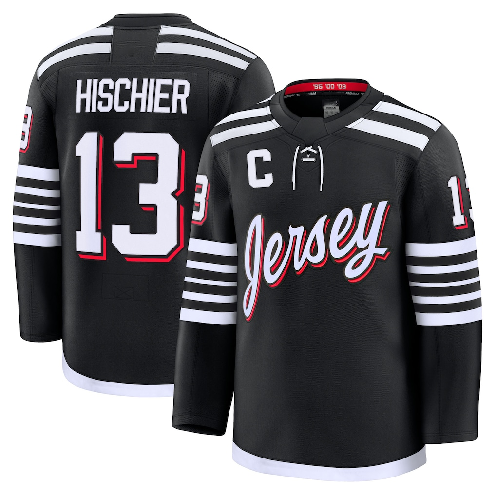 Elroe N.Jersey Devils #13 Nico Hischier Black Alternate Premium Jerseys