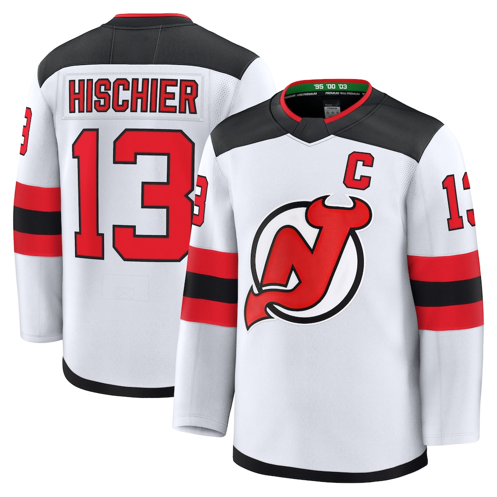 Elroe N.Jersey Devils #13 Nico Hischier White Away Premium Jerseys
