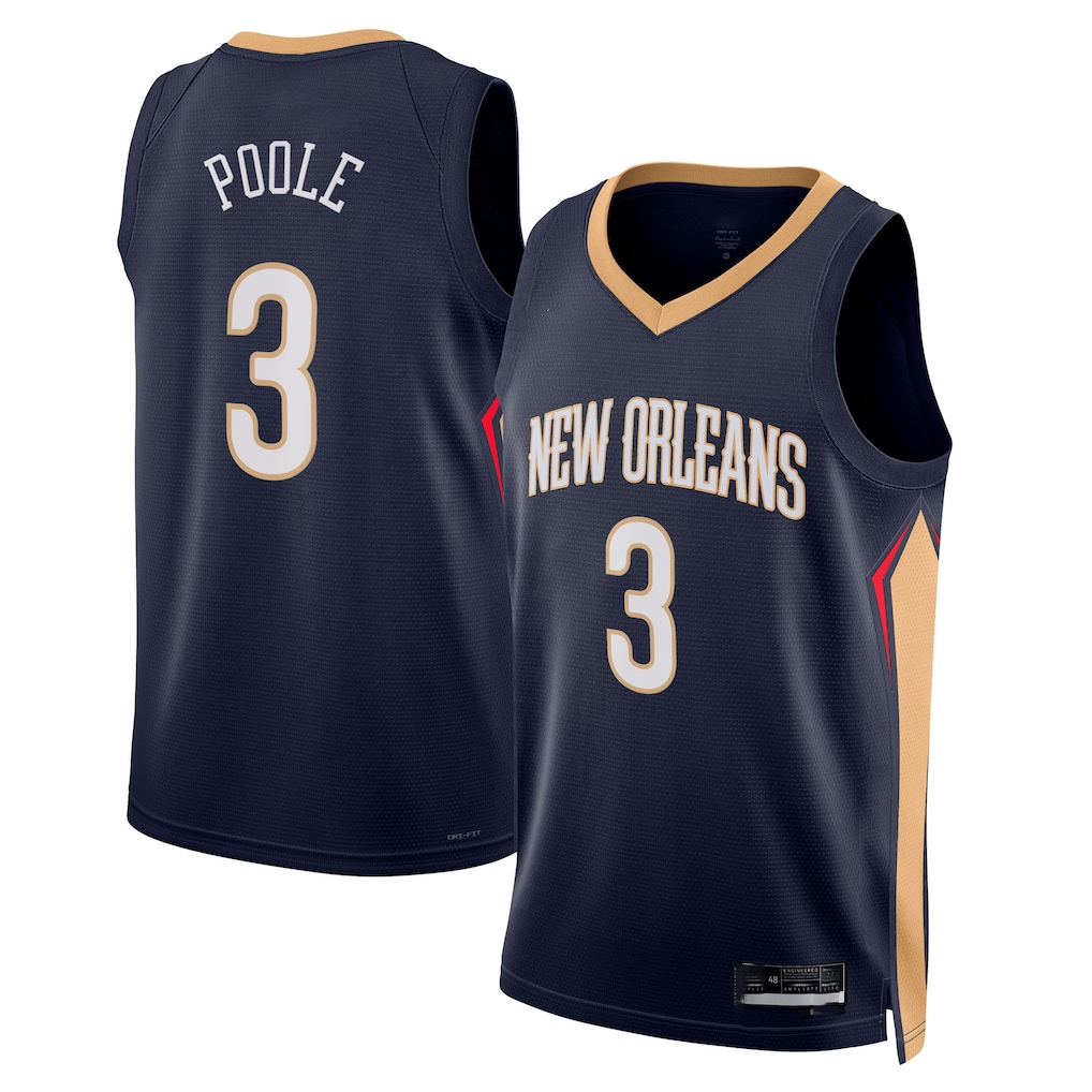 Elroe NO.Pelicans #3 Jordan Poole Navy Swingman Stitched Jerseys- Icon Edition