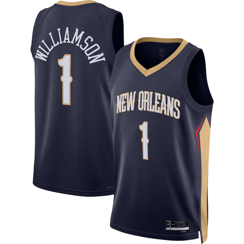 Elroe NO.Pelicans #1 Zion Williamson Navy Swingman Stitched Jerseys- Icon Edition
