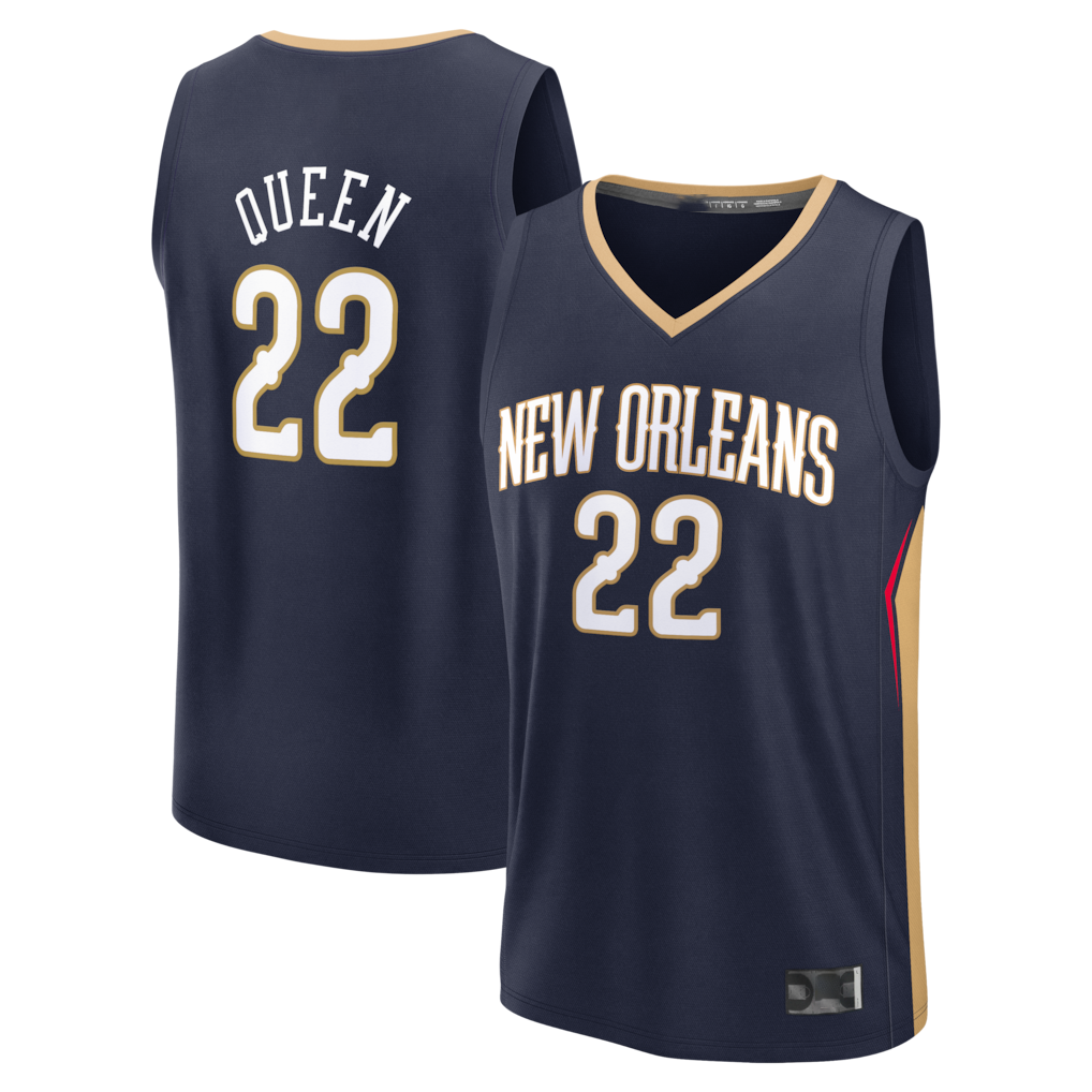 Elroe NO.Pelicans #22 Derik Queen Navy Fast Break Replica Stitched Jerseys- Icon Edition
