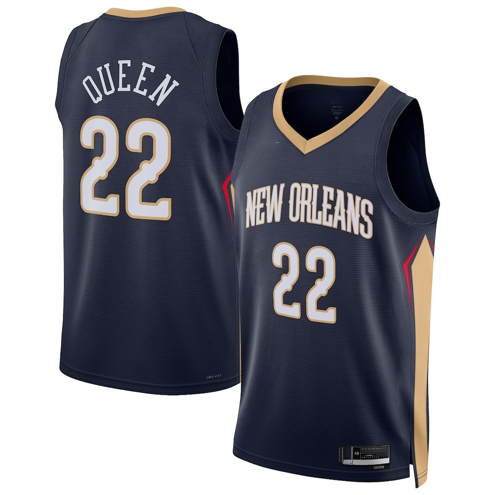 Elroe NO.Pelicans #22 Derik Queen Navy Swingman Stitched Jerseys- Icon Edition