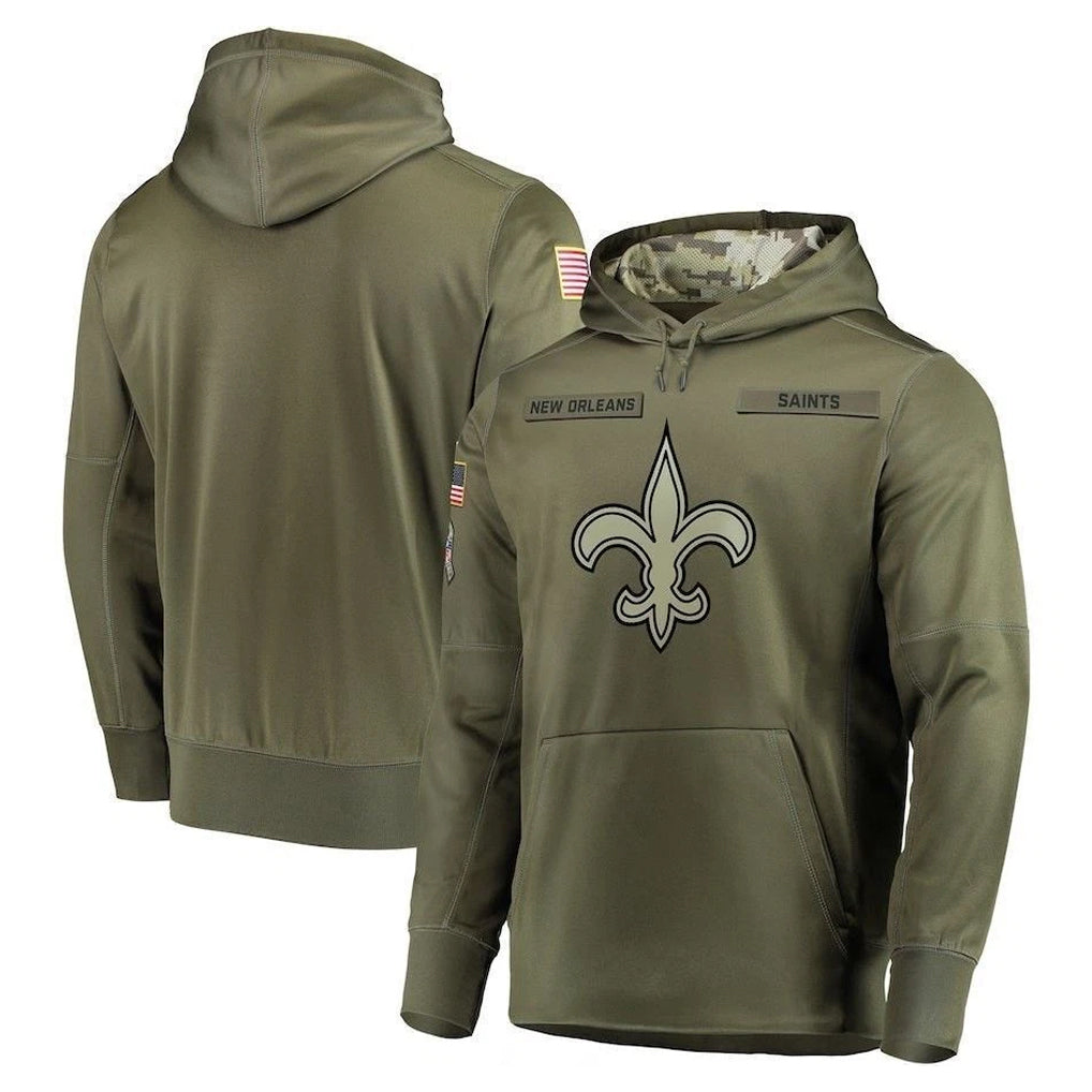 Elroe NO.Saints Olive Salute to Service Pullover Hoodies Home Game Blank Player Stitched Jerseys