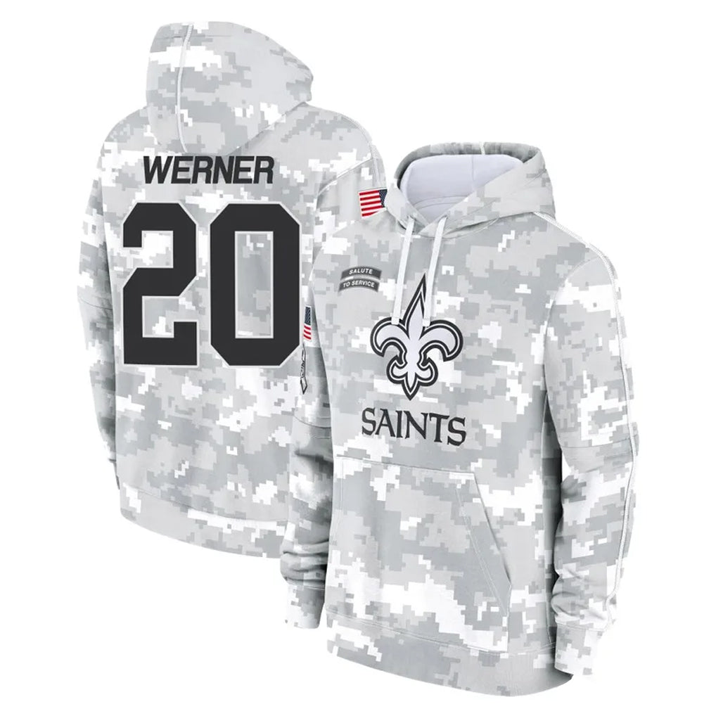 Elroe NO.Saints #20 Pete Werner Player Arctic Camo Salute to Service Pullover Hoodies Limited Game Stitched Jerseys