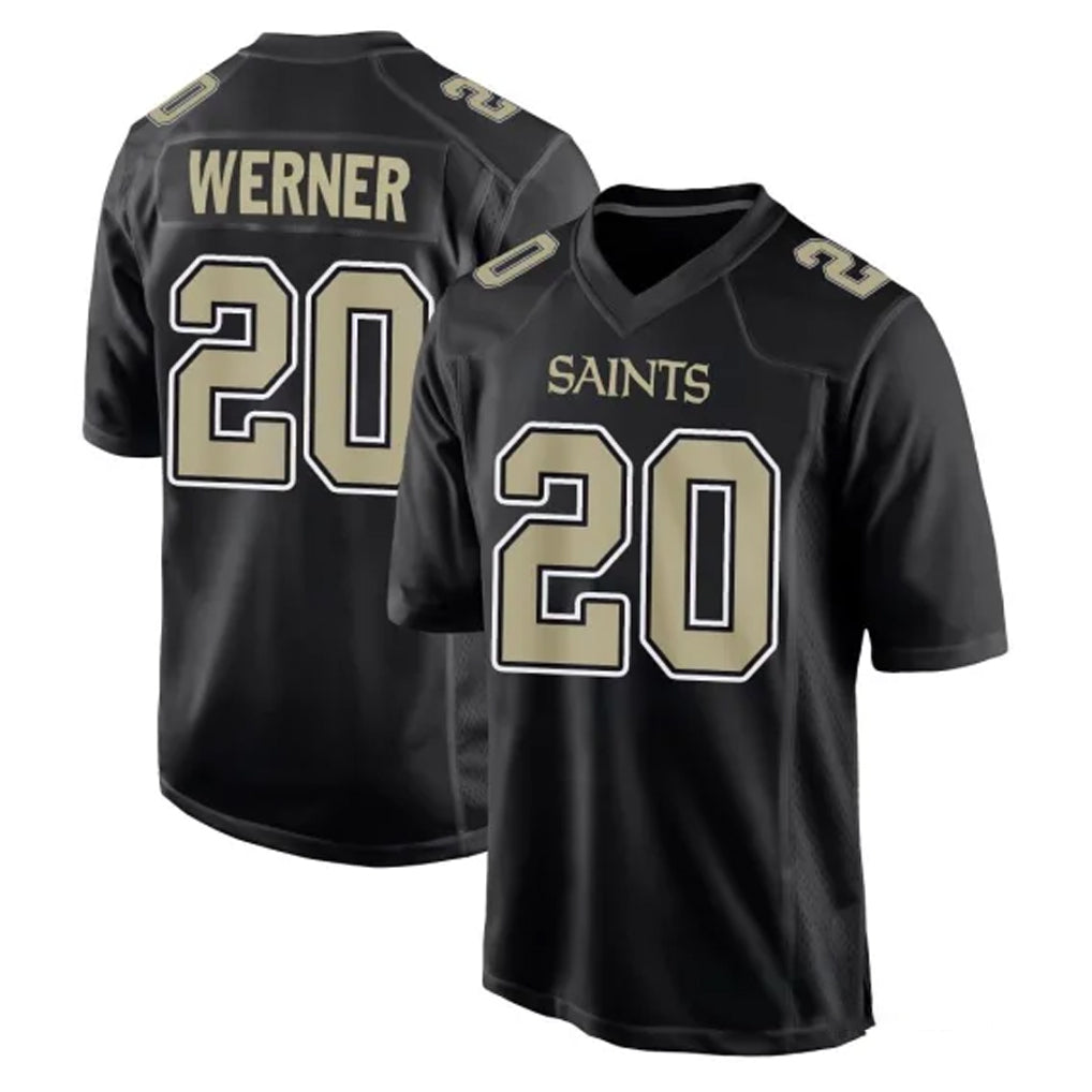 Elroe NO.Saints #20 Pete Werner Player Black Carbon Fashion Home Game Stitched Jerseys