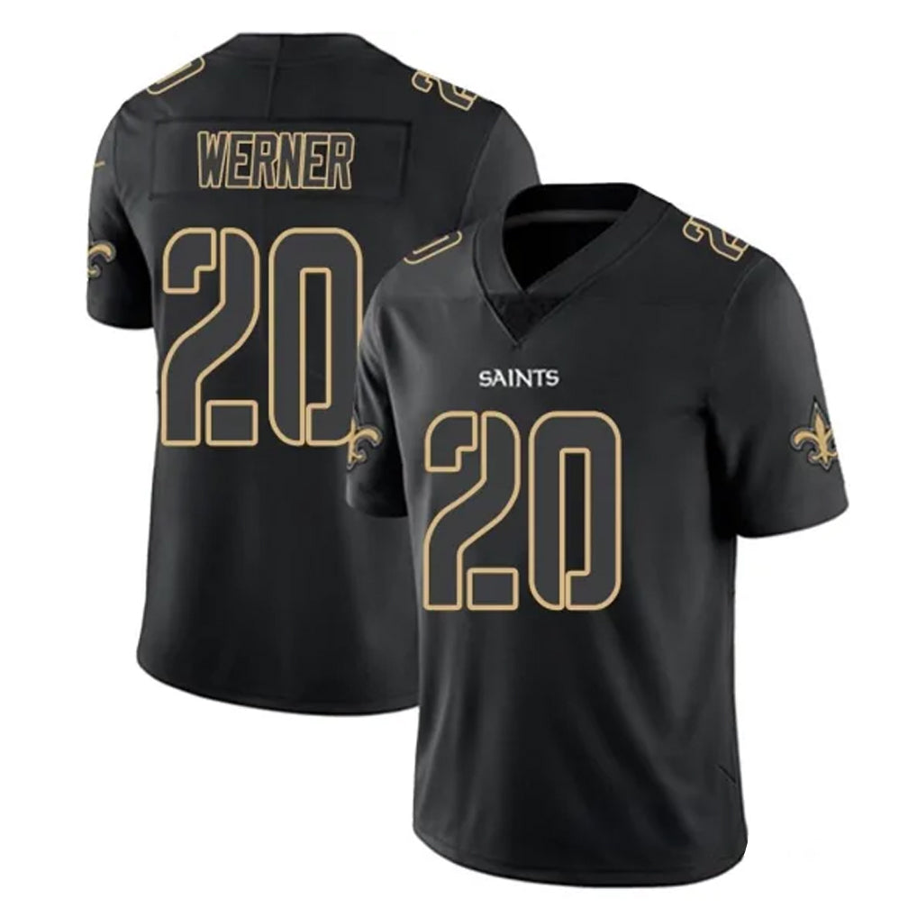 Elroe NO.Saints #20 Pete Werner Player Black Impact Limited Home Game Stitched Jerseys