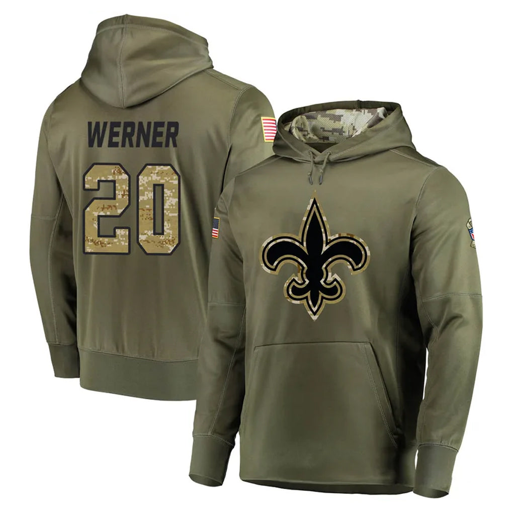 Elroe NO.Saints #20 Pete Werner Player Olive Salute to Service Pullover Hoodies Home Game Stitched Jerseys