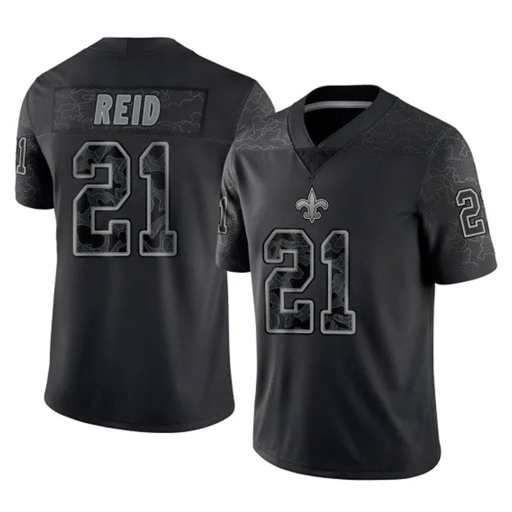 Elroe NO.Saints #21 Justin Reid Player Black Limited Reflective Home Game Stitched Jerseys