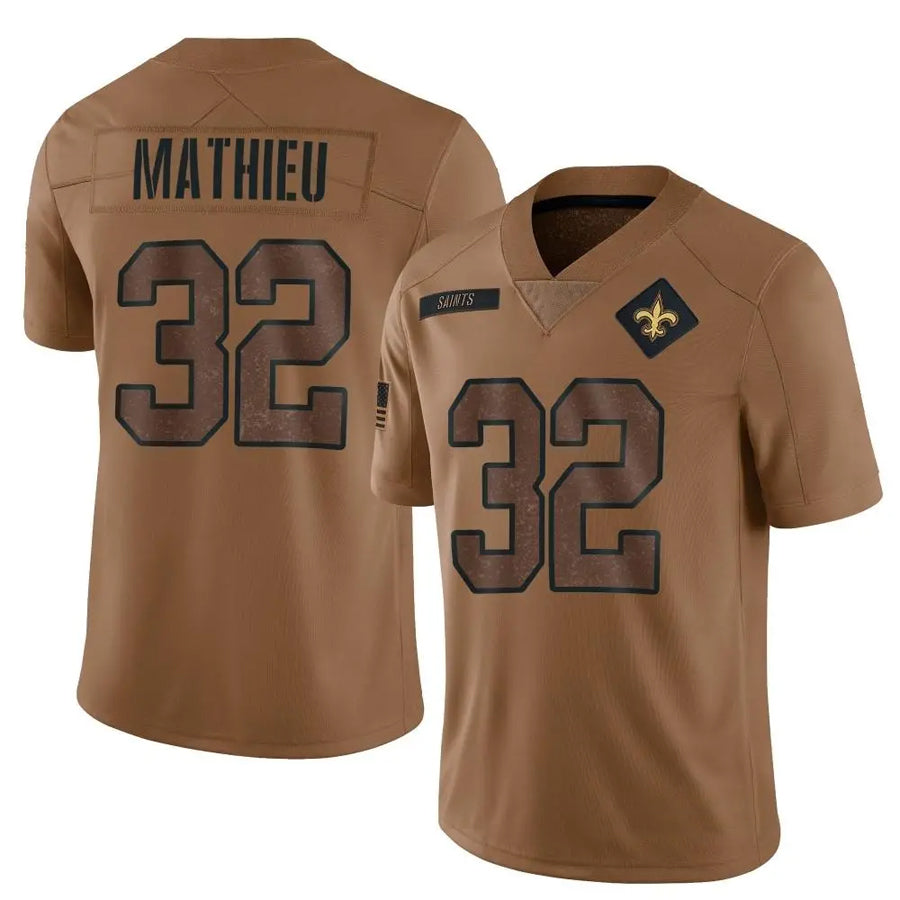 Elroe NO.Saints #32 Tyrann Mathieu Player Brown Salute To Service Limited Stitched Jerseys