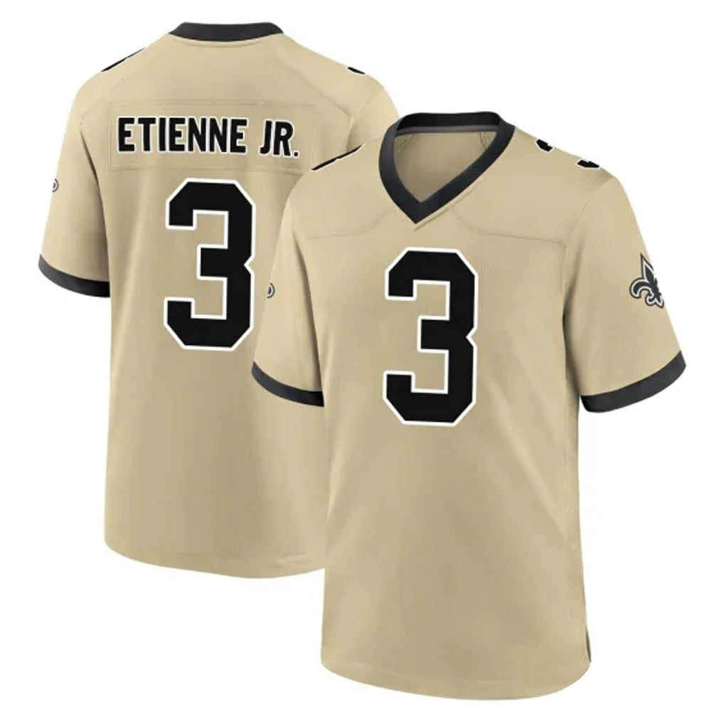 Elroe NO.Saints #3 Travis Etienne Jr. Player Gold Home Game Stitched Jerseys