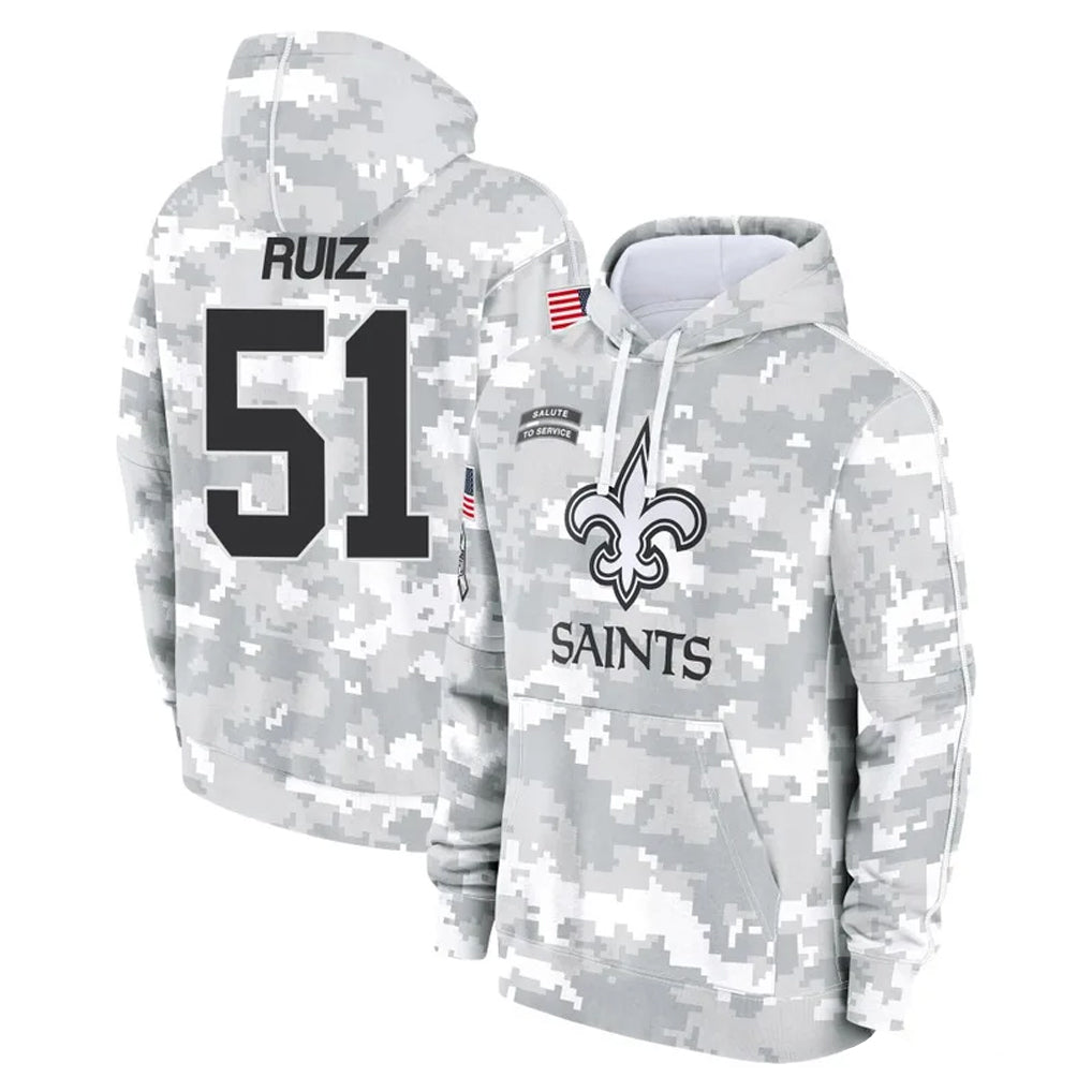 Elroe NO.Saints #51 Cesar Ruiz Player Arctic Camo Salute to Service Pullover Hoodies Limited Game Stitched Jerseys