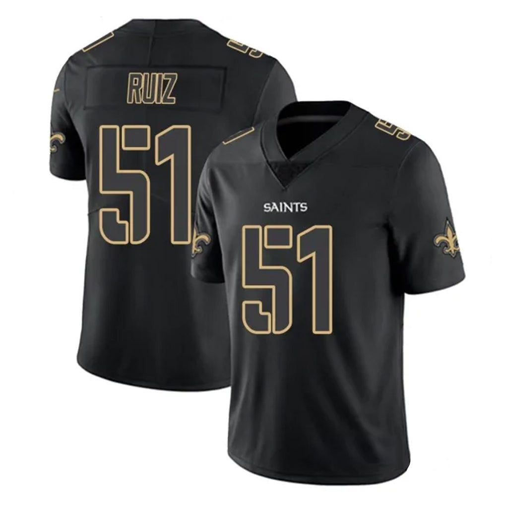 Elroe NO.Saints #51 Cesar Ruiz Player Black Impact Limited Home Game Stitched Jerseys