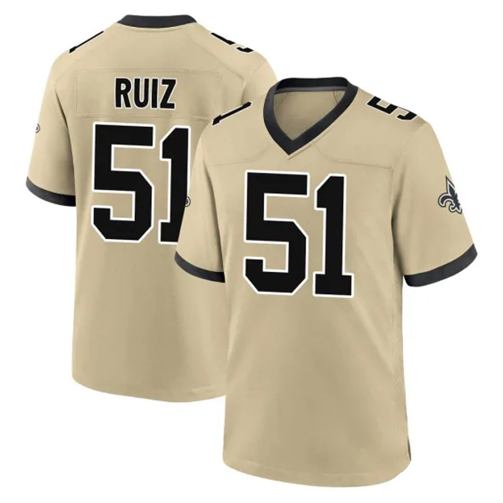 Elroe NO.Saints #51 Cesar Ruiz Player Gold Home Game Stitched Jerseys