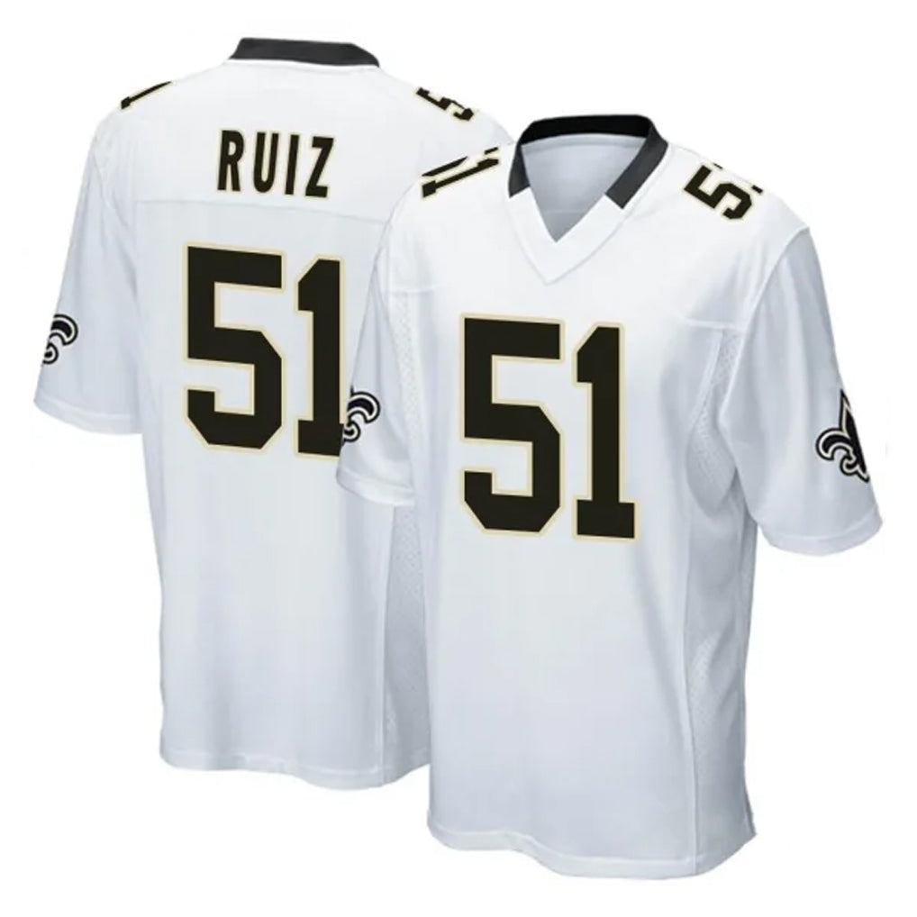 Elroe NO.Saints #51 Cesar Ruiz Player White Home Game Stitched Jerseys